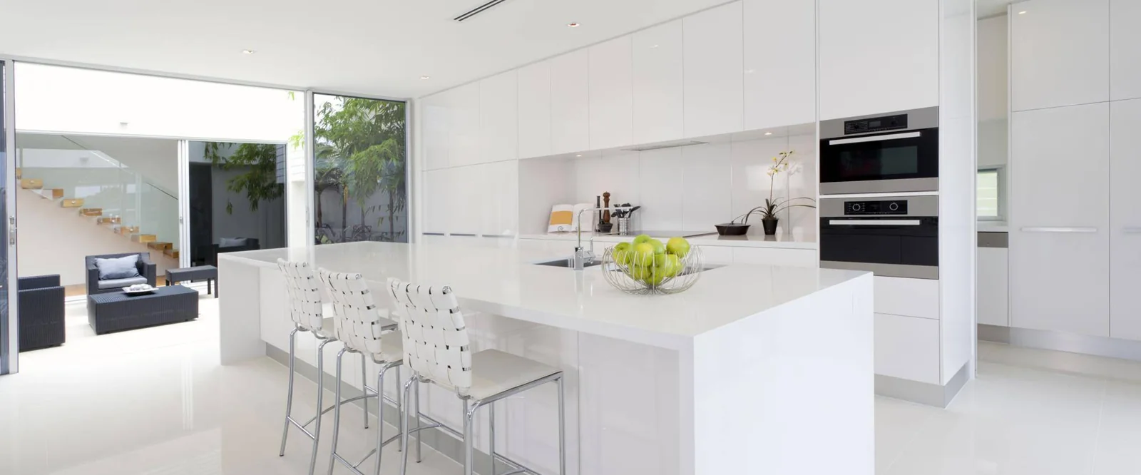 Bright contemporary kitchen with white cabinetry